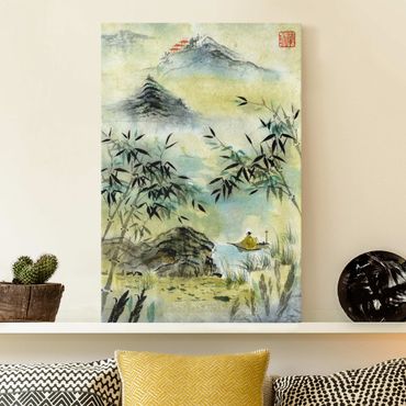 Print on canvas - Japanese Watercolour Drawing Bamboo Forest