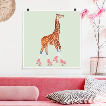 Poster - Giraffe With Roller Skates