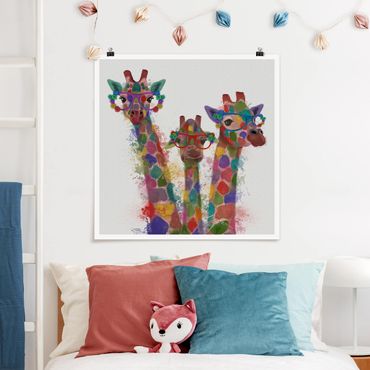 Poster - Rainbow Splash Giraffe Trio