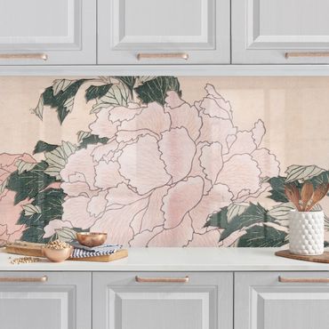 Kitchen wall cladding - Katsushika Hokusai - Pink Peonies With Butterfly