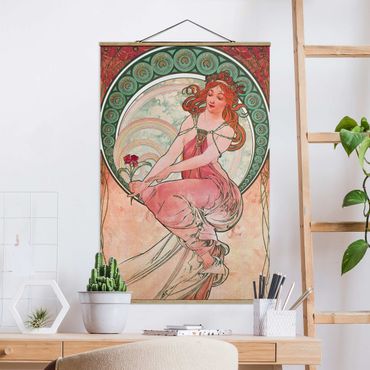 Fabric print with poster hangers - Alfons Mucha - Four Arts - Painting