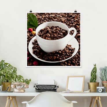 Poster - Coffee Cup With Roasted Coffee Beans
