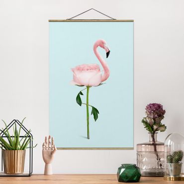 Fabric print with poster hangers - Flamingo With Rose