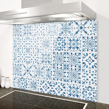 Glass Splashback - Tile pattern Blue White - Landscape 3:4