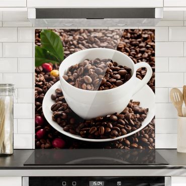 Glass Splashback - Coffee Cup With Roasted Coffee Beans - Square 1:1