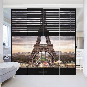 Sliding panel curtains set - Window Blinds View - Eiffel Tower Paris