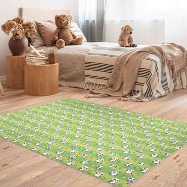Vinyl Floor Mat - Cute Panda Bears Wallpaper Green - Landscape Format 3:2