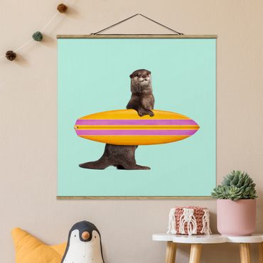 Fabric print with poster hangers - Otter With Surfboard
