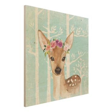 Print on wood - Watercolour Deer Turquoise