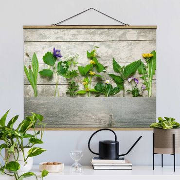 Fabric print with poster hangers - Medicinal and Meadow Herbs