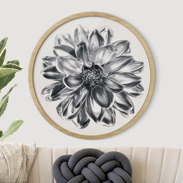 Circular framed print - Dahlia Flower Silver Metallic