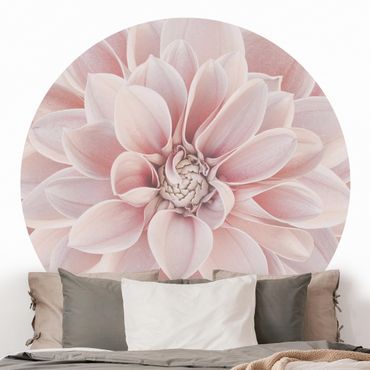 Self-adhesive round wallpaper - Dahlia In Powder Pink