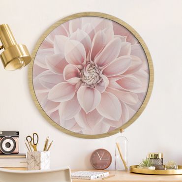 Circular framed print - Dahlia In Powder Pink