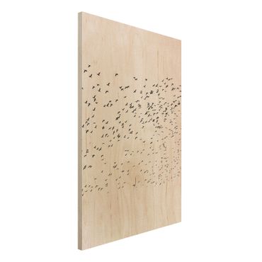 Print on wood - Flock Of Birds In The Sunset