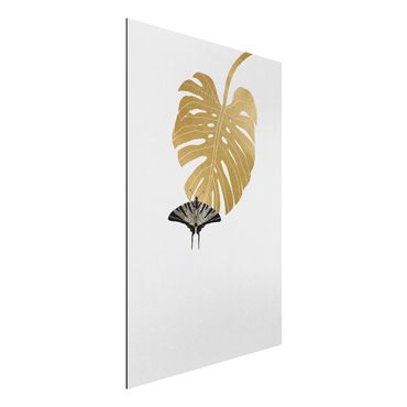 Print on aluminium - Golden Monstera With Butterfly