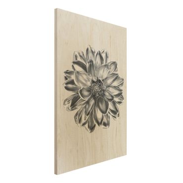 Print on wood - Dahlia Flower Silver Metallic