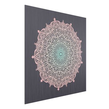 Print on aluminium - Mandala Ornament In Rose And Blue