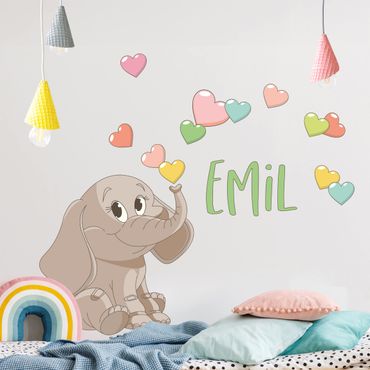 Wall sticker kids - Rainbow Elephant With Colourful Hearts