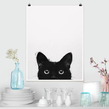 Poster - Illustration Black Cat On White Painting