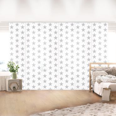 Sliding panel curtains set - Gray Star On White