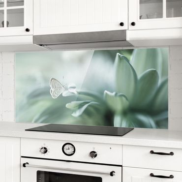 Splashback - Butterfly And Dew Drops In Pastel Green