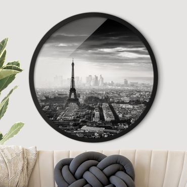 Circular framed print - The Eiffel Tower From Above Black And White