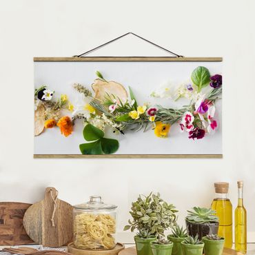 Fabric print with poster hangers - Fresh Herbs With Edible Flowers