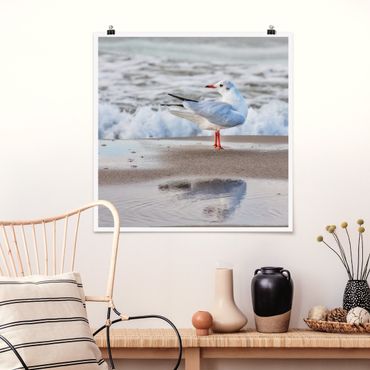 Poster - Seagull On The Beach In Front Of The Sea