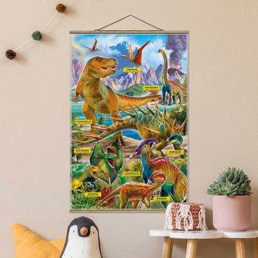 Fabric print with poster hangers - The Dinosaurs Species - Portrait format 2:3