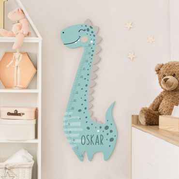 Wooden height chart for kids - Dino boy pastel with custom name