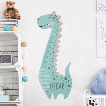 Wall sticker height chart for kids - Dino boy pastel with custom name