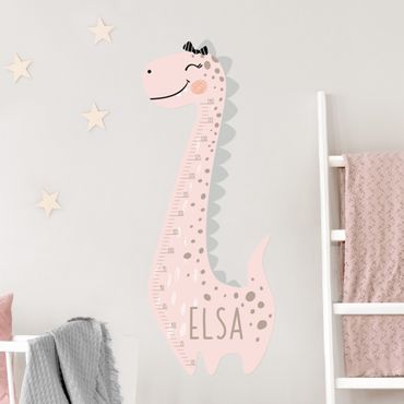 Wall sticker height chart for kids - Dino girl pastel with custom name