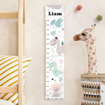 Wooden height chart for kids - Dino Pastel With Customised Name