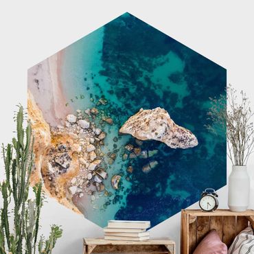 Self-adhesive hexagonal pattern wallpaper - Top View Coast Landscape