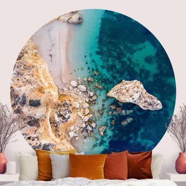 Self-adhesive round wallpaper - Top View Coast Landscape