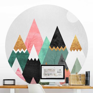 Self-adhesive round wallpaper - Triangular Mountains With Gold Tips