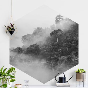 Self-adhesive hexagonal pattern wallpaper - Jungle In The Fog Black And White