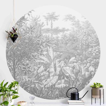 Self-adhesive round wallpaper - Jungle Copperplate Engraving