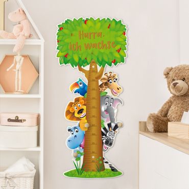 Wooden height chart for kids with hooks - No.BF1 Jungle Animals