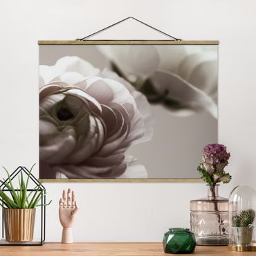 Fabric print with poster hangers - Focus On Dark Flower - Landscape format 4:3