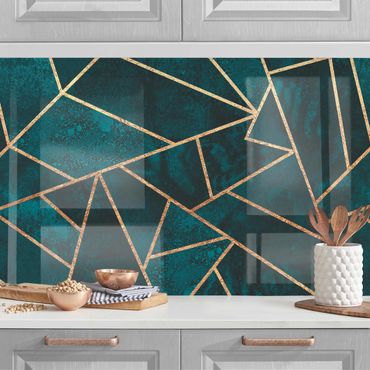Kitchen wall cladding - Dark Turquoise With Gold II