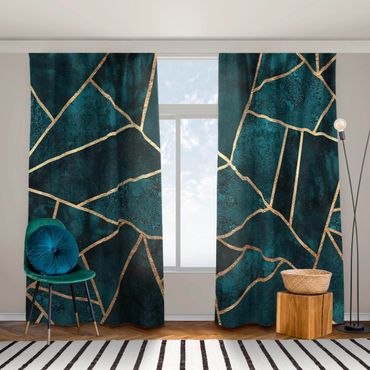 Curtain - Dark Turquoise With Gold