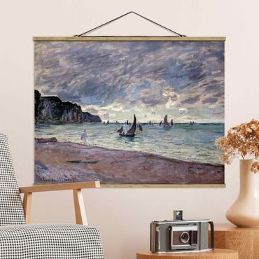 Fabric print with poster hangers - Claude Monet - Fishing Boats In Front Of The Beach And Cliffs Of Pourville