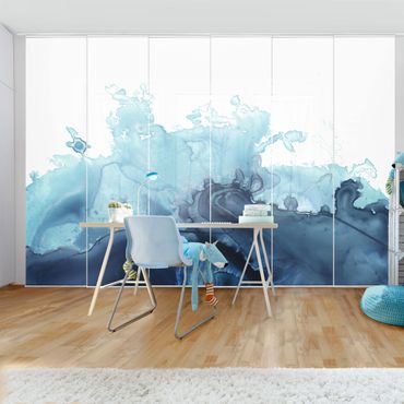 Sliding panel curtains set - Wave Watercolour Blue l