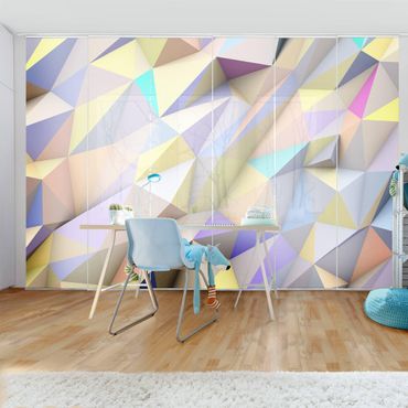 Sliding panel curtains set - Geometric Pastel Triangles In 3D