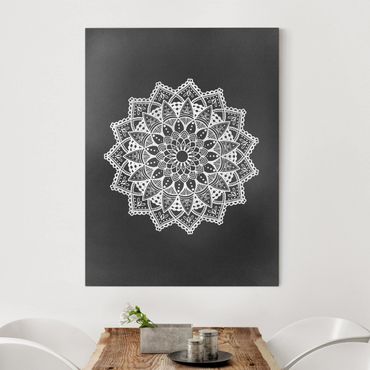 Print on canvas - Mandala Illustration Ornament White Black