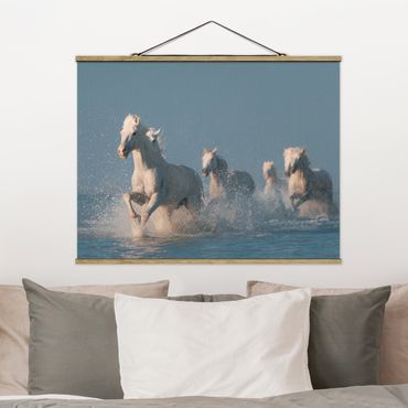 Fabric print with poster hangers - Herd Of White Horses