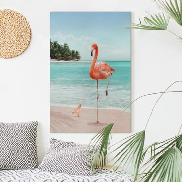 Canvas print - Beach With Flamingo