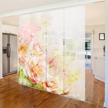 Sliding panel curtains set - Watercolour Rose Composition