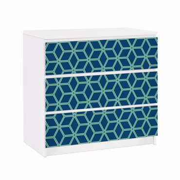 Adhesive film for furniture IKEA - Malm chest of 3x drawers - Cube pattern Blue